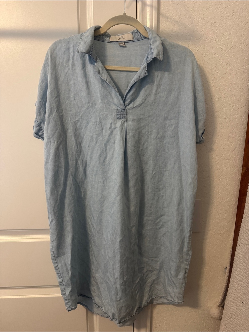 Thread & Suply Soft  Blue Linen Button-Up Dress